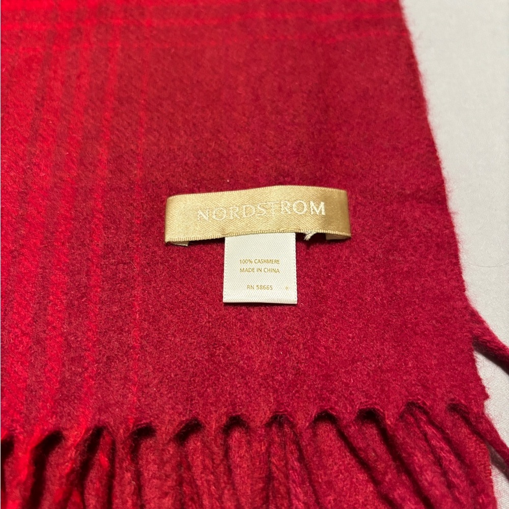 Nordstrom Vibrant Red Plaid Cashmere Scarf 59x12”